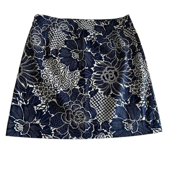 Talbots NWT Navy + White Floral Print A-Line Skirt Cotton Stretch 10 - Picture 2 of 5